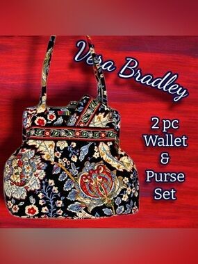 Vera Bradley Retired Versailles Alice Kiss Lock Shoulder Bag Wallet Set